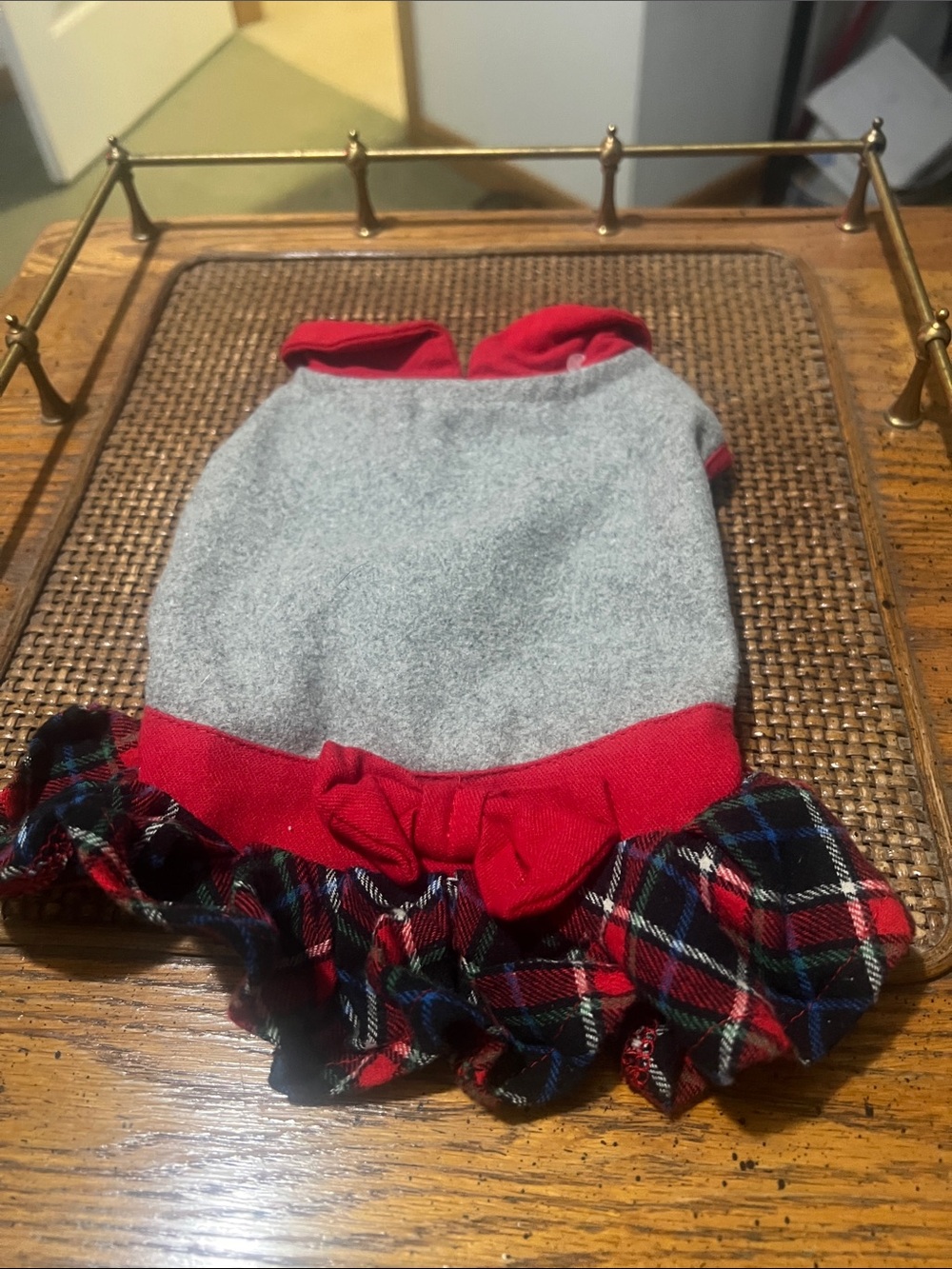 Martha Stewart Gray and Red Plaid Ruffle Dog Dress